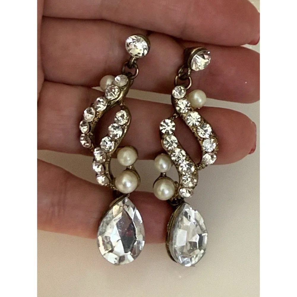 Vintage Clear Crystal Faux Pearl Statement 2.5